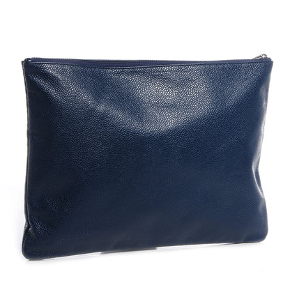 Chanel Caviar CC Flat Cosmetic Pouch Navy Blue 3 of 8