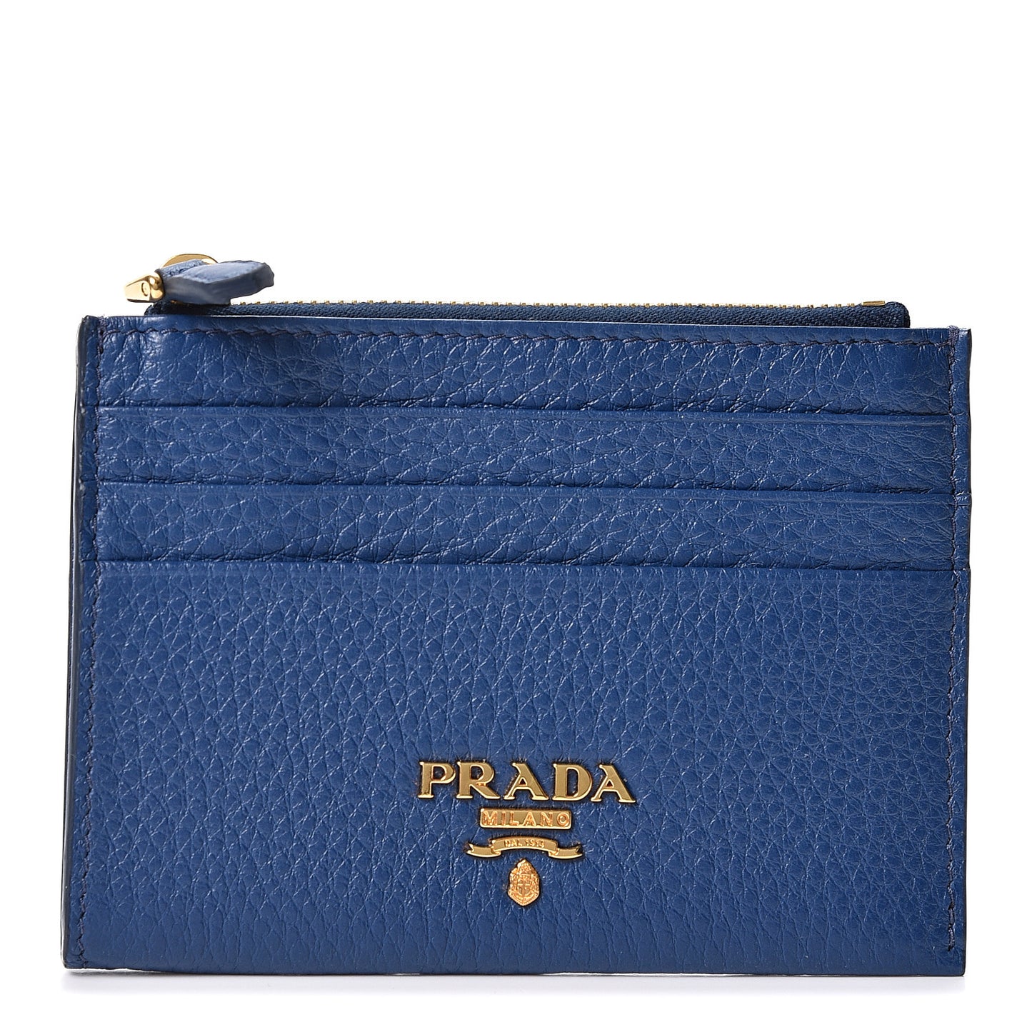 Vitello Grain Zip Card Holder Bluette