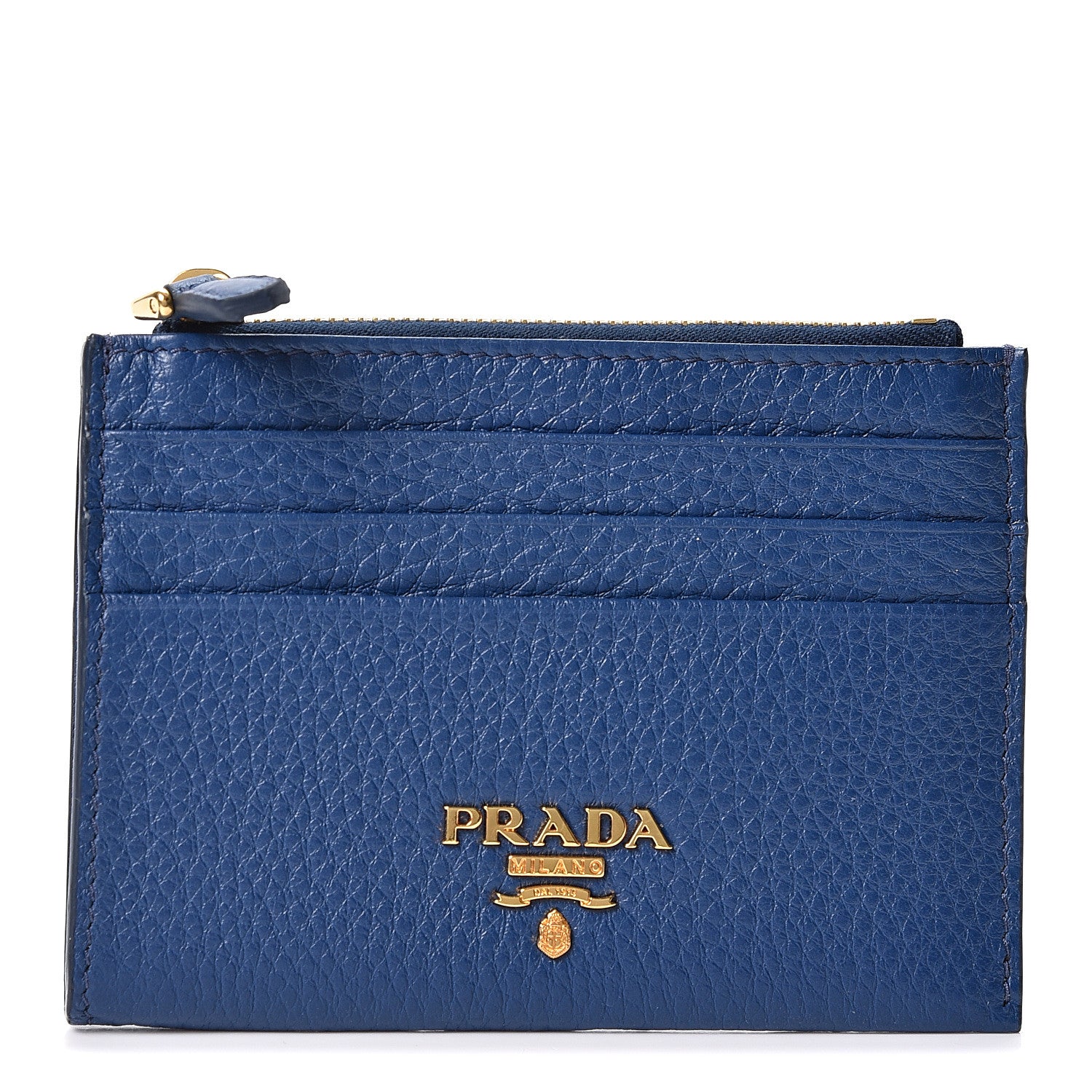 Prada Vitello Grain Zip Card Holder Bluette 1 of 9