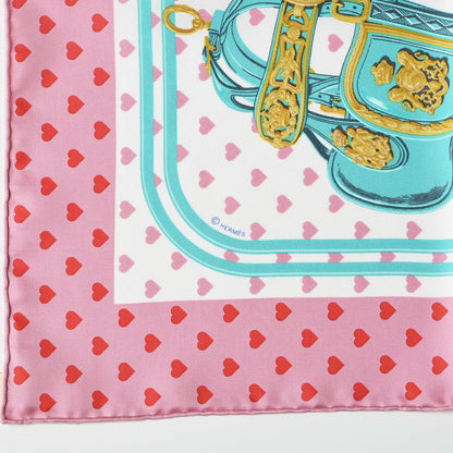 Hermes Silk Brides De Gala Love Pocket Square Rose Buvard Rouge Turquoise 3 of 4