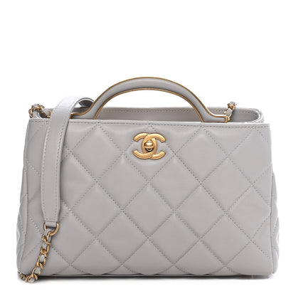 Chanel Calfskin Quilted Lady Handle Clutch Tote Grey 1 of 9