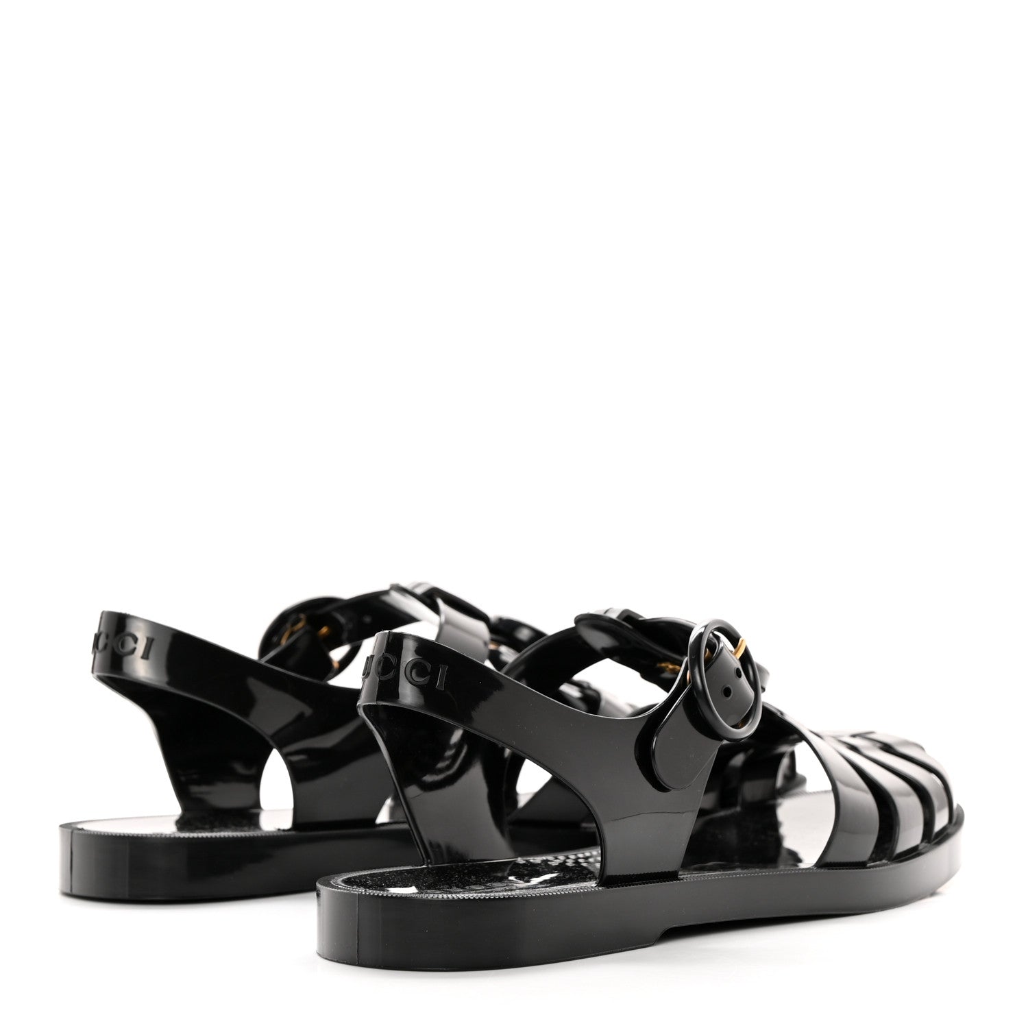 Gucci Shiny Rubber Double G Buckle Strap Sandals 36 Black 4 of 9