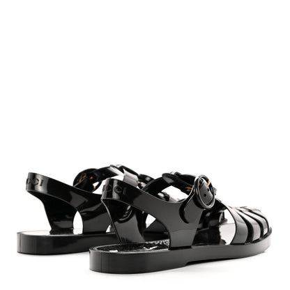Gucci Shiny Rubber Double G Buckle Strap Sandals 36 Black 4 of 9