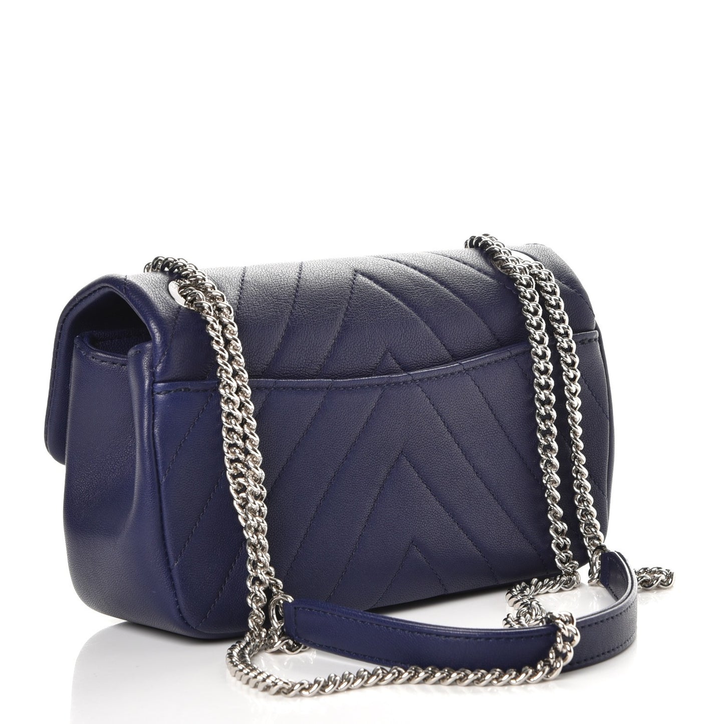 Calfskin Chevron Quilted Mini Rectangular Flap Navy