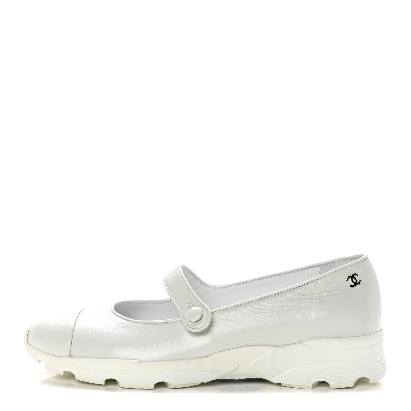 Patent Calfskin Mary Jane Strap Pumps 36.5 White