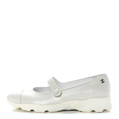 Chanel Patent Calfskin Mary Jane Strap Pumps 36.5 White 1 of 11