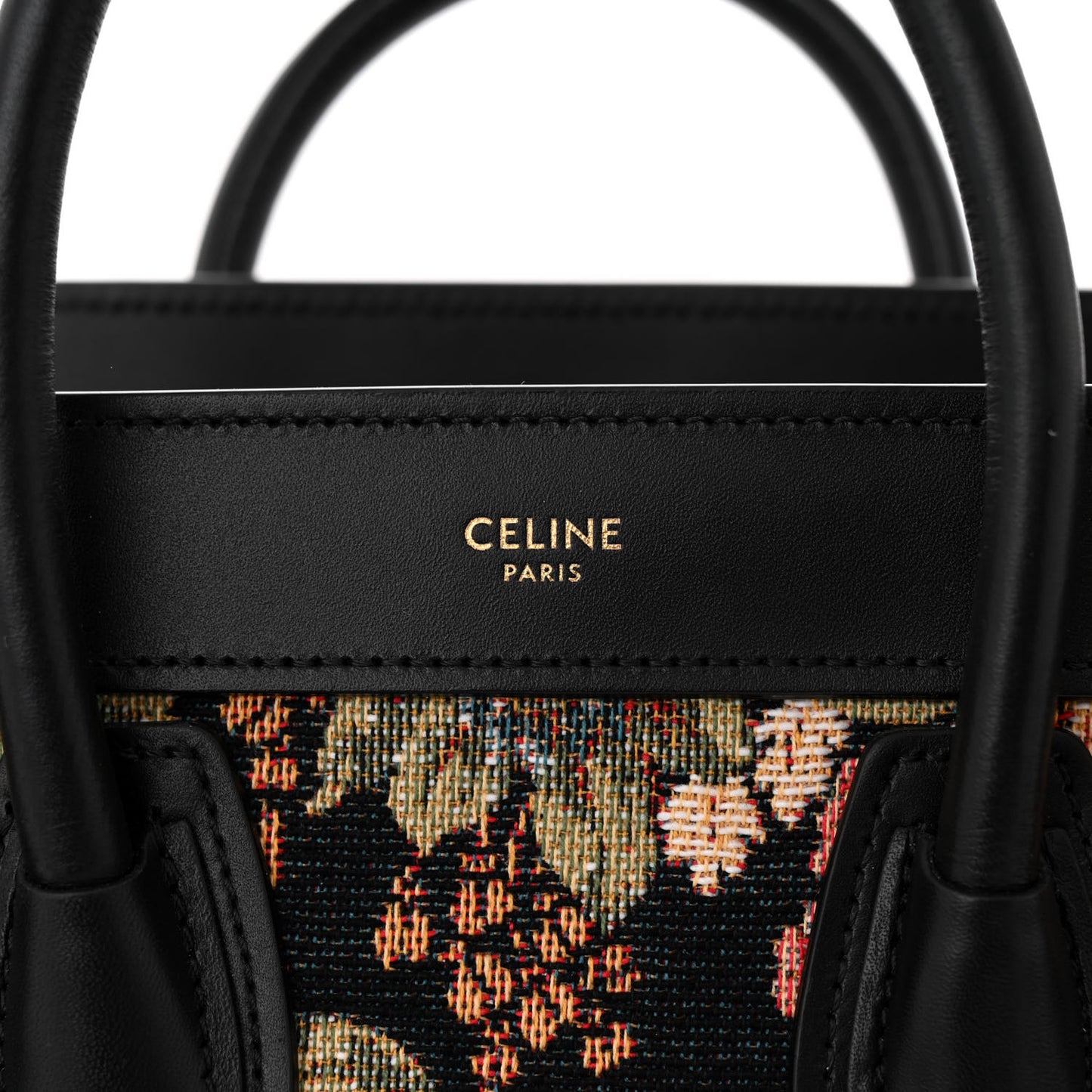 Calfskin Lambskin Canvas Jacquard Floral Nano Luggage Black