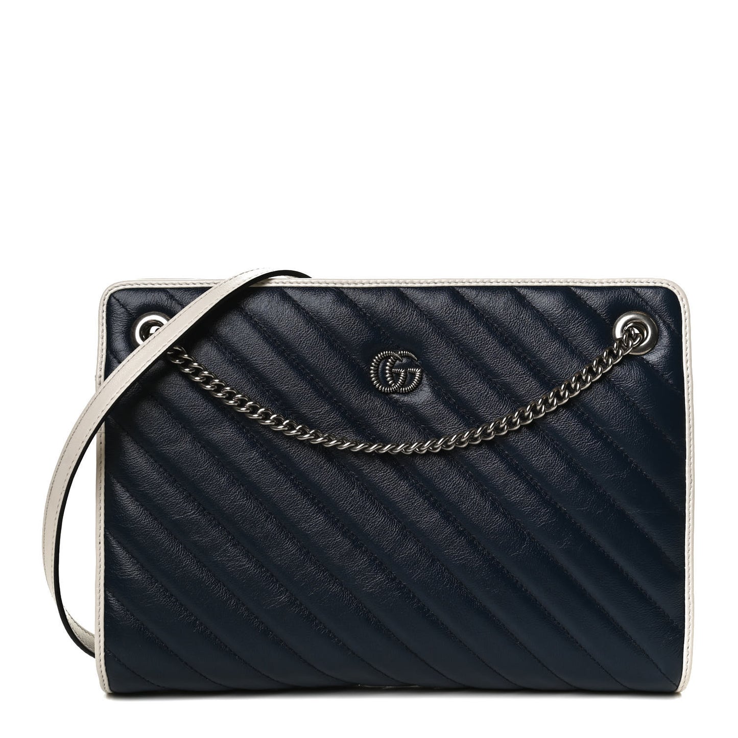 Azalea Calfskin Matelasse Diagonal Medium Torchon GG Marmont Slim Shoulder Bag Blue Agata Mystic White