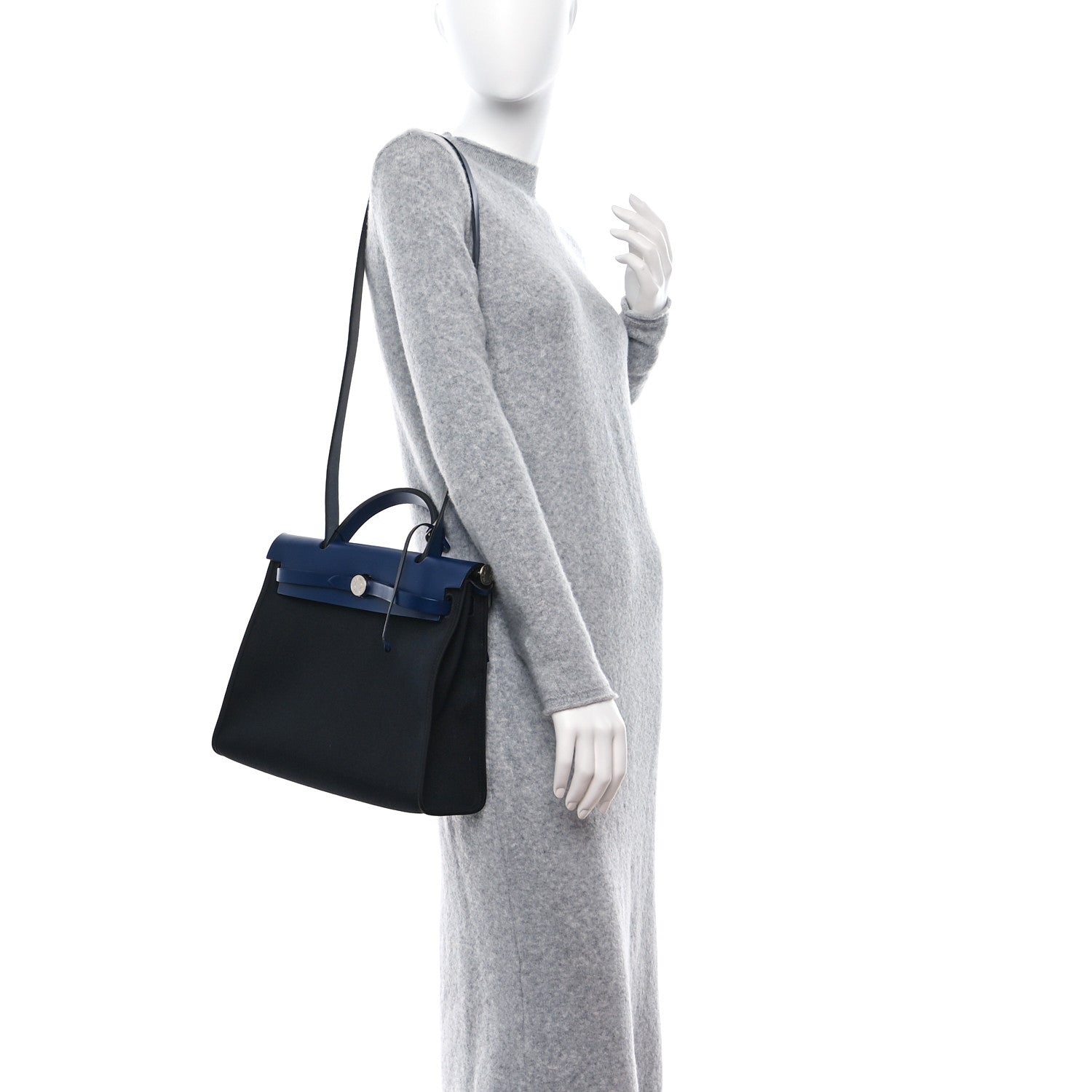 Hermes Military Toile Vache Hunter Herbag Zip 31 PM Black Bleu Saphir 2 of 11