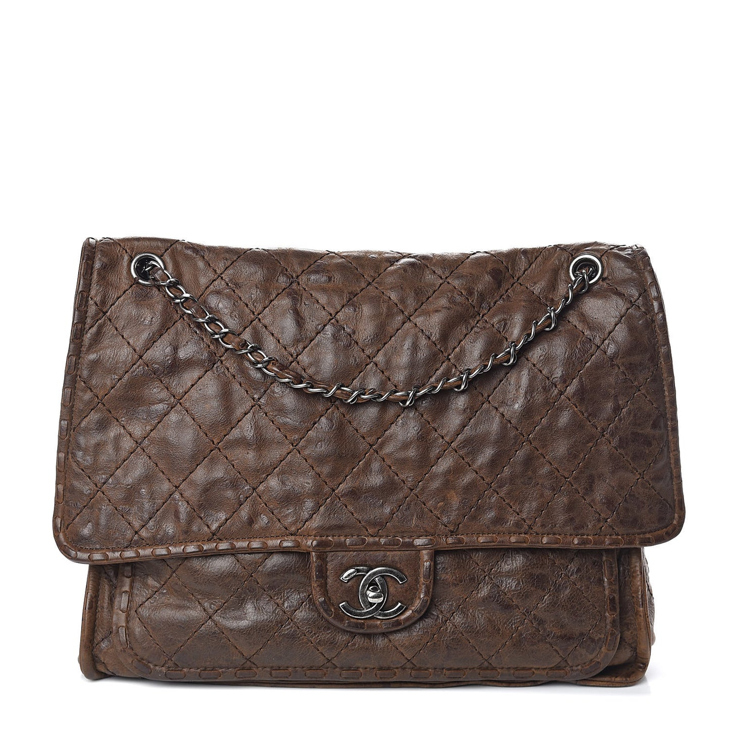 Aged Crumpled Calfskin Vintage Flap Brown