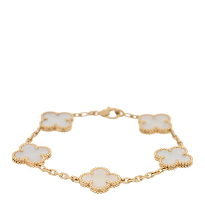 Van Cleef & Arpels 18K Yellow Gold Mother of Pearl 5 Motifs Vintage Alhambra Bracelet 1 of 4
