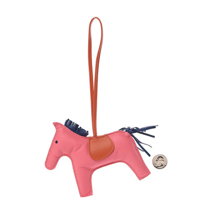 Hermes Milo Lambskin Grigri Rodeo Horse Bag Charm GM Rose Azalee Cornaline Bleu De Malte 2 of 4