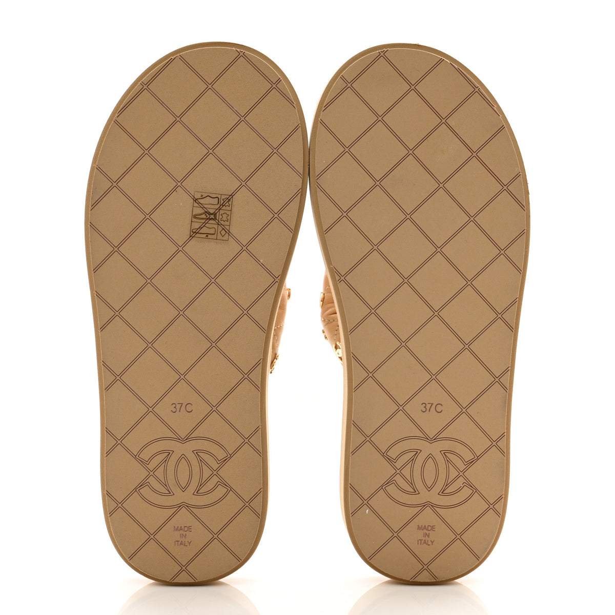 Lambskin Quilted Padded Charms Thong Sandals 37 Beige