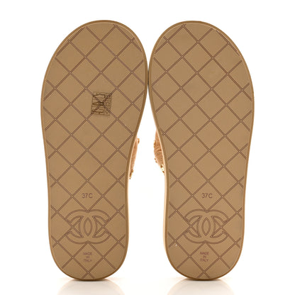 Chanel Lambskin Quilted Padded Charms Thong Sandals 37 Beige 5 of 8