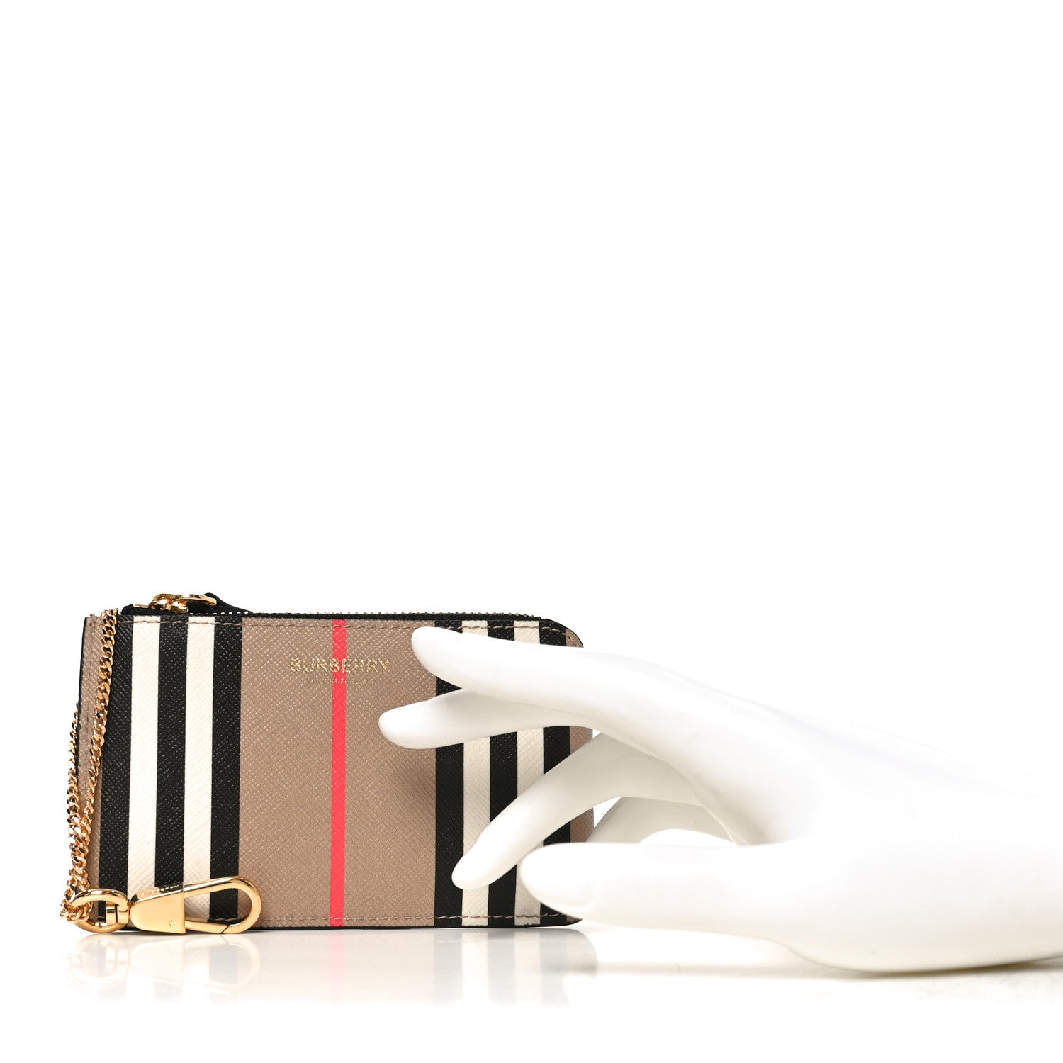 Burberry E-Canvas Calfskin Icon Stripe Zip Coin Case Archive Beige 2 of 6