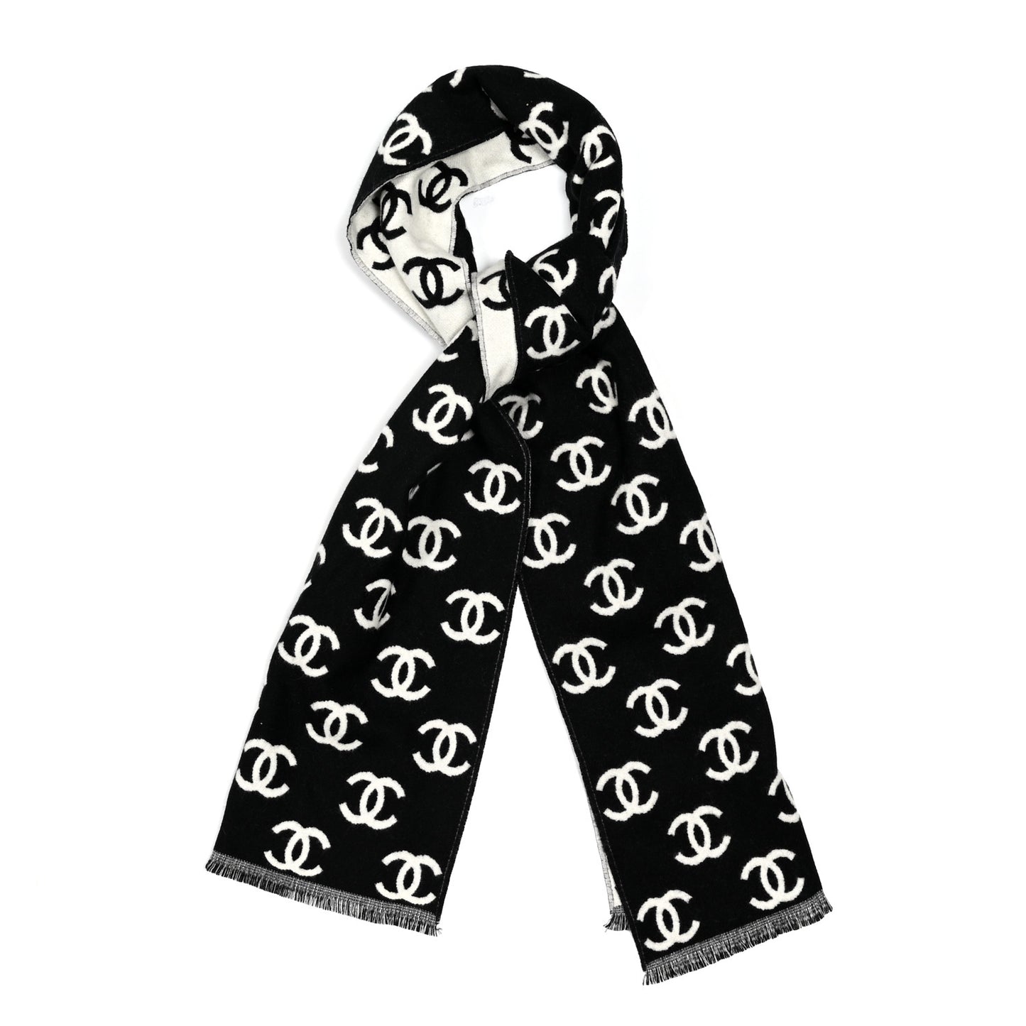 Wool Cashmere CC Scarf Black White