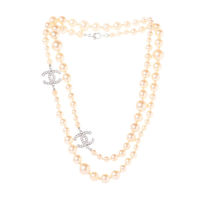 Chanel Pearl CC Necklace Silver 3 of 4