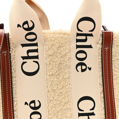 Chloe Shearling Calfskin Small Woody Ribbon Tote With Strap Mild Beige 7 of 9
