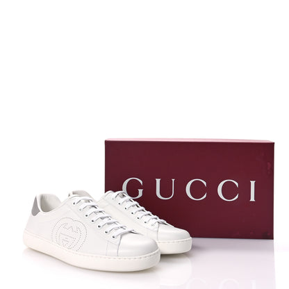 Gucci Calfskin Interlocking G Perforated Mens Ace Sneakers 10.5 White Grey Sky 9 of 9