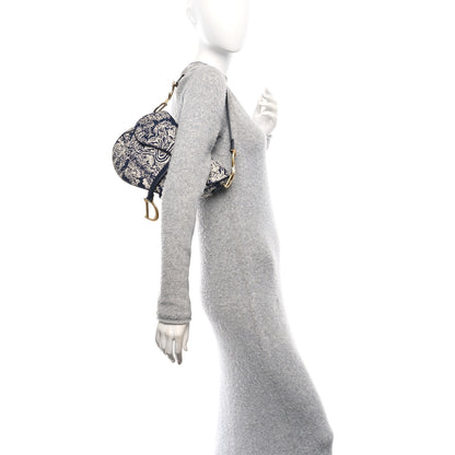 Christian Dior Canvas Reverse Embroidered Toile De Jouy Saddle Bag Blue 2 of 10