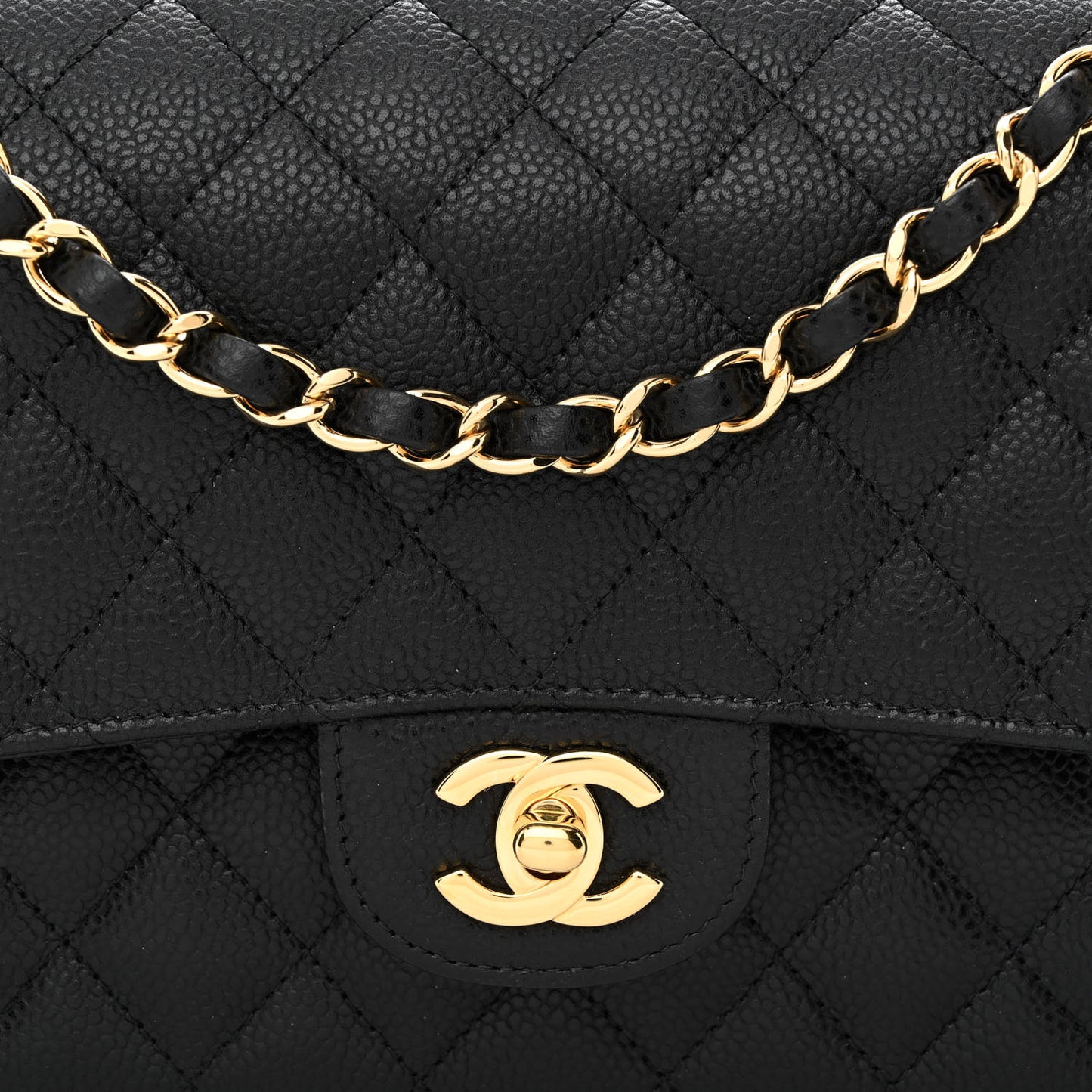 Caviar Quilted Medium Double Flap Black