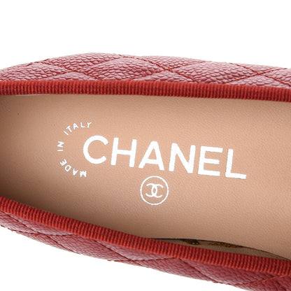 Chanel Caviar Quilted CC Cap Toe Ballerina Flats 39 Red 8 of 9