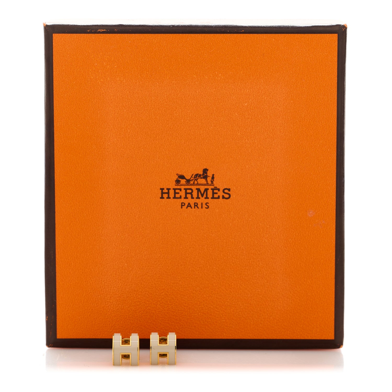 Hermes Gold Lacquered Mini Pop H Earrings Marron Glace 4 of 4