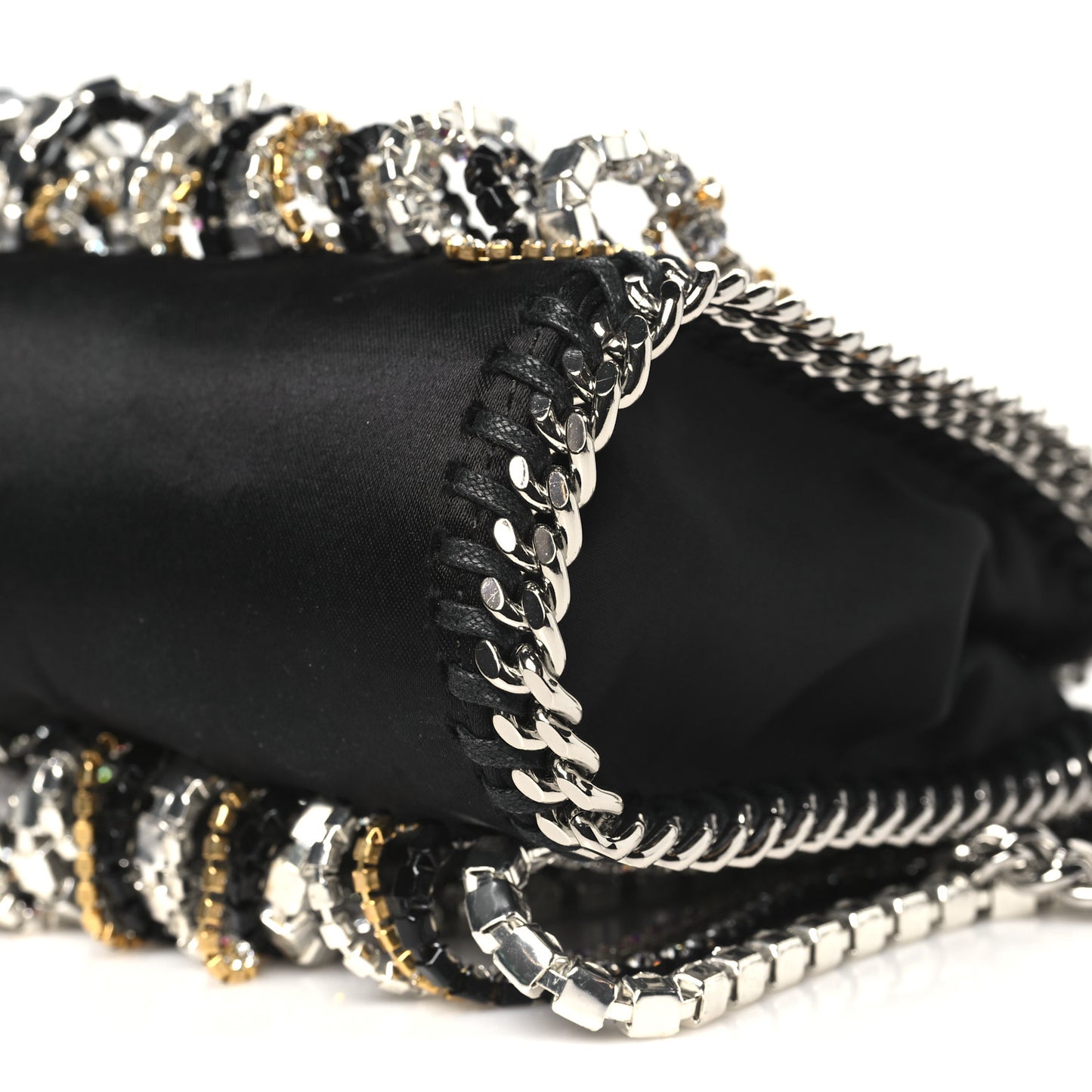 Eco Satin Tiny Crystal Fringe Falabella Tote Black