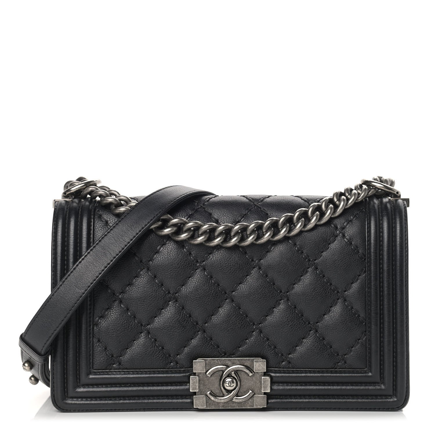 Chanel Calfskin Double Stitch Medium Boy Flap Black 1 of 12