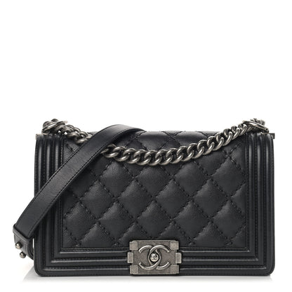 Chanel Calfskin Double Stitch Medium Boy Flap Black 1 of 12