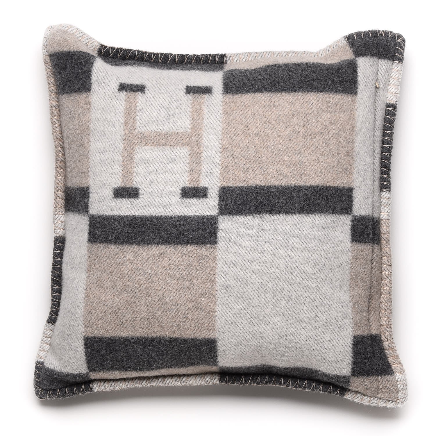 Hermes Wool Cashmere Avalon Bayadere Pillow PM Galet Ecru 1 of 4