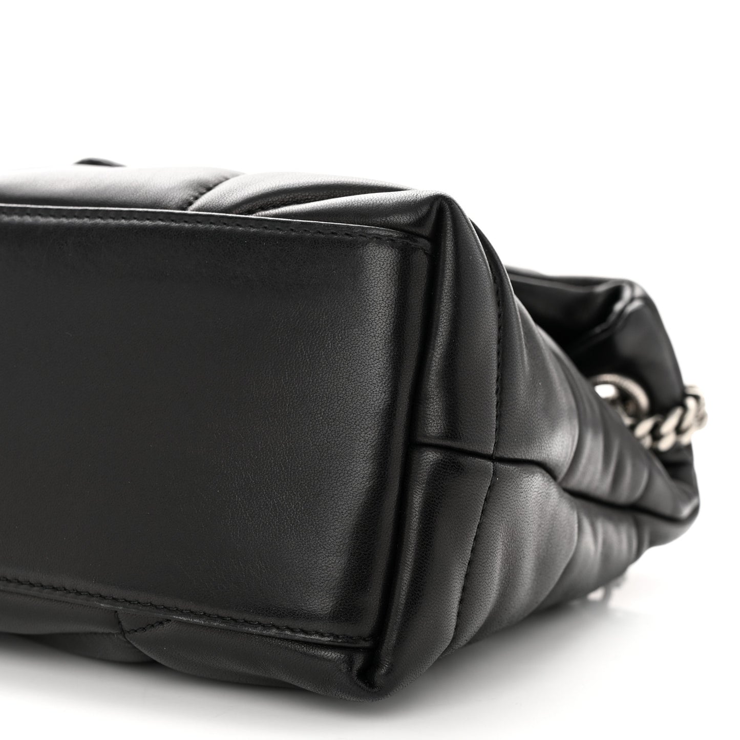 Lambskin Quilted Small Loulou Puffer Monogram Chain Satchel Black