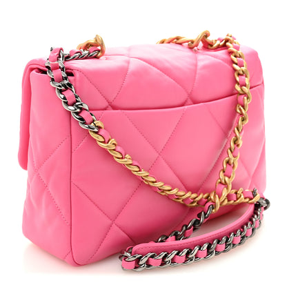 Chanel Goatskin Quilted Large Chanel 19 Flap Neon Pink 3 of 10