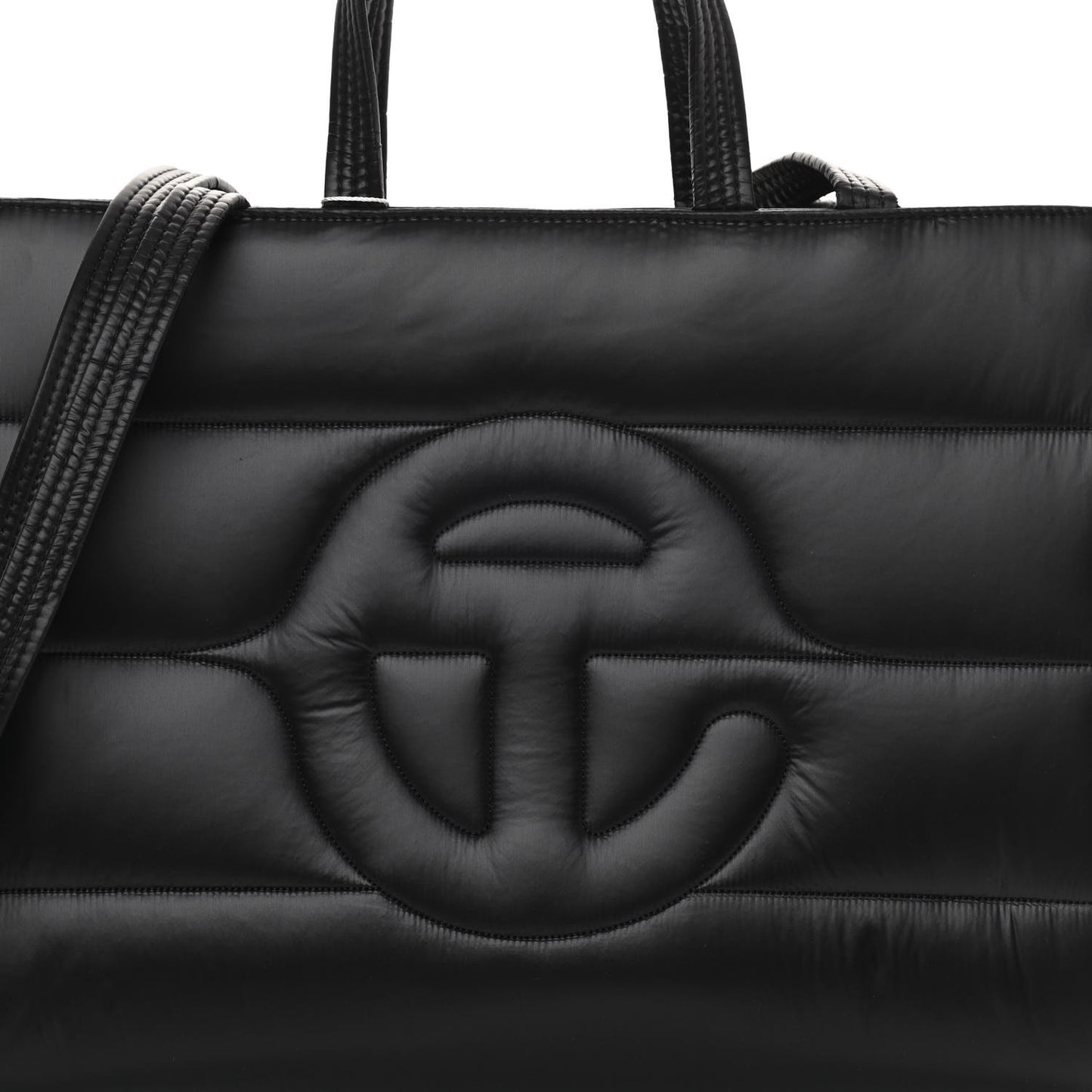 Nylon Medium Puff Shopping Bag Black