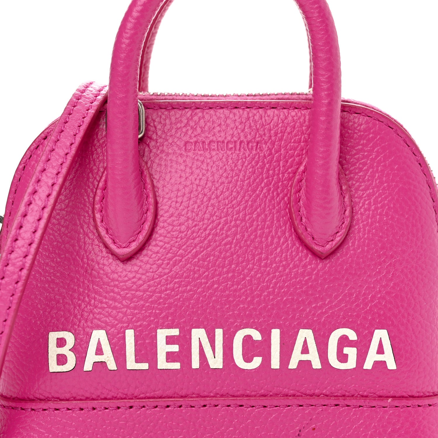 Balenciaga Grained Calfskin Logo Mini Ville Top Handle Bag Fuchsia White 8 of 13