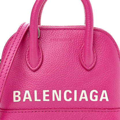 Balenciaga Grained Calfskin Logo Mini Ville Top Handle Bag Fuchsia White 8 of 13
