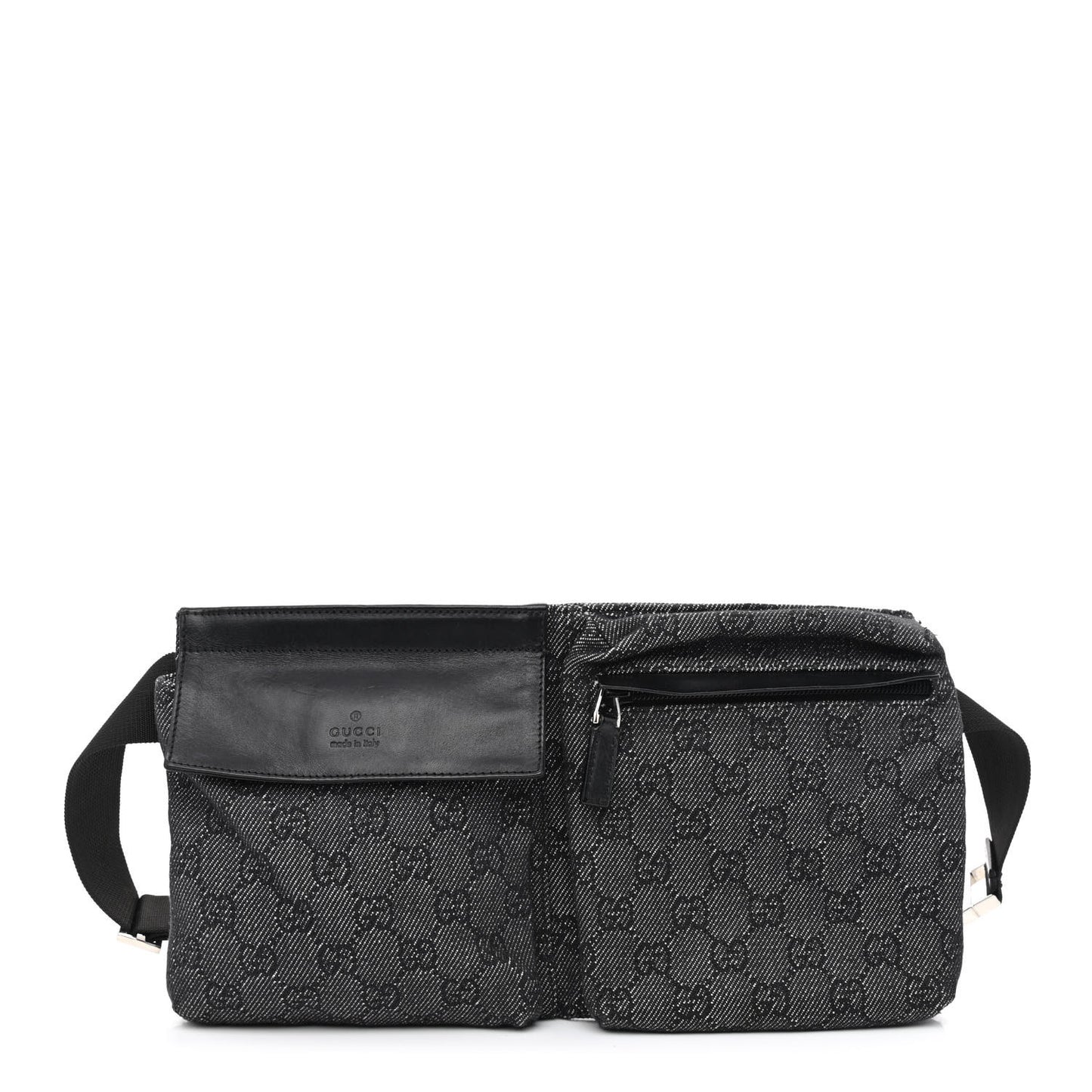GG Denim Monogram Double Pocket Belt Bag Black