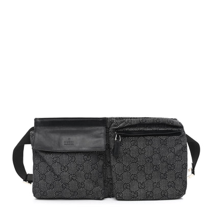 Gucci GG Denim Monogram Double Pocket Belt Bag Black 1 of 11