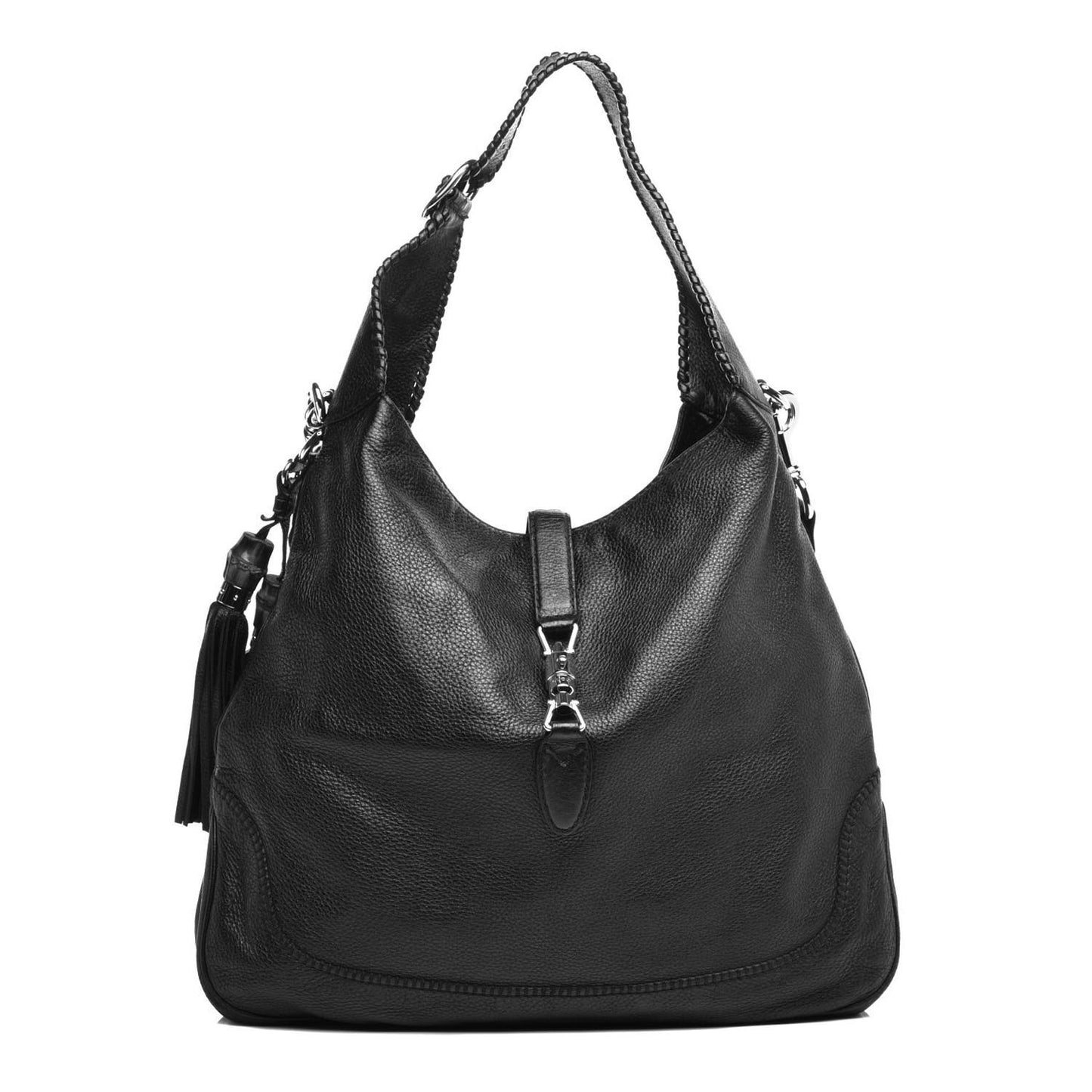 Pebbled Calfskin Large New Jackie Shoulder Bag Black