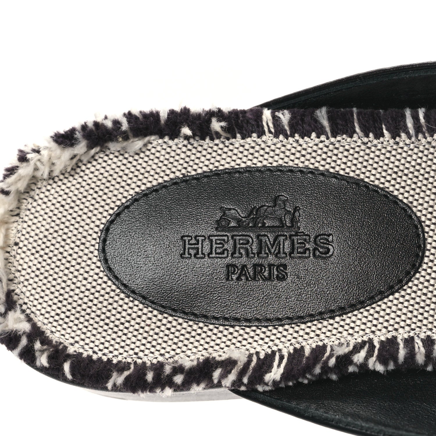 Hermes Toile Calfskin Fringe Womens Oz Mules 36.5 Black Prunoir 7 of 10