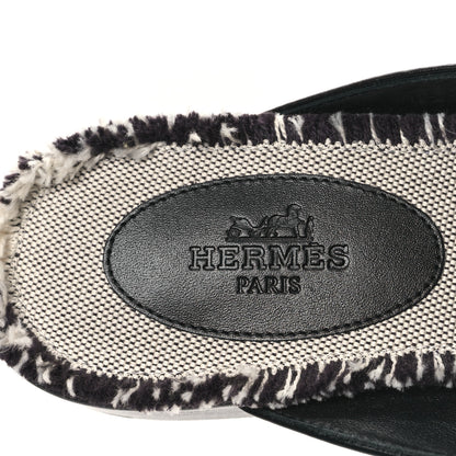 Hermes Toile Calfskin Fringe Womens Oz Mules 36.5 Black Prunoir 7 of 10