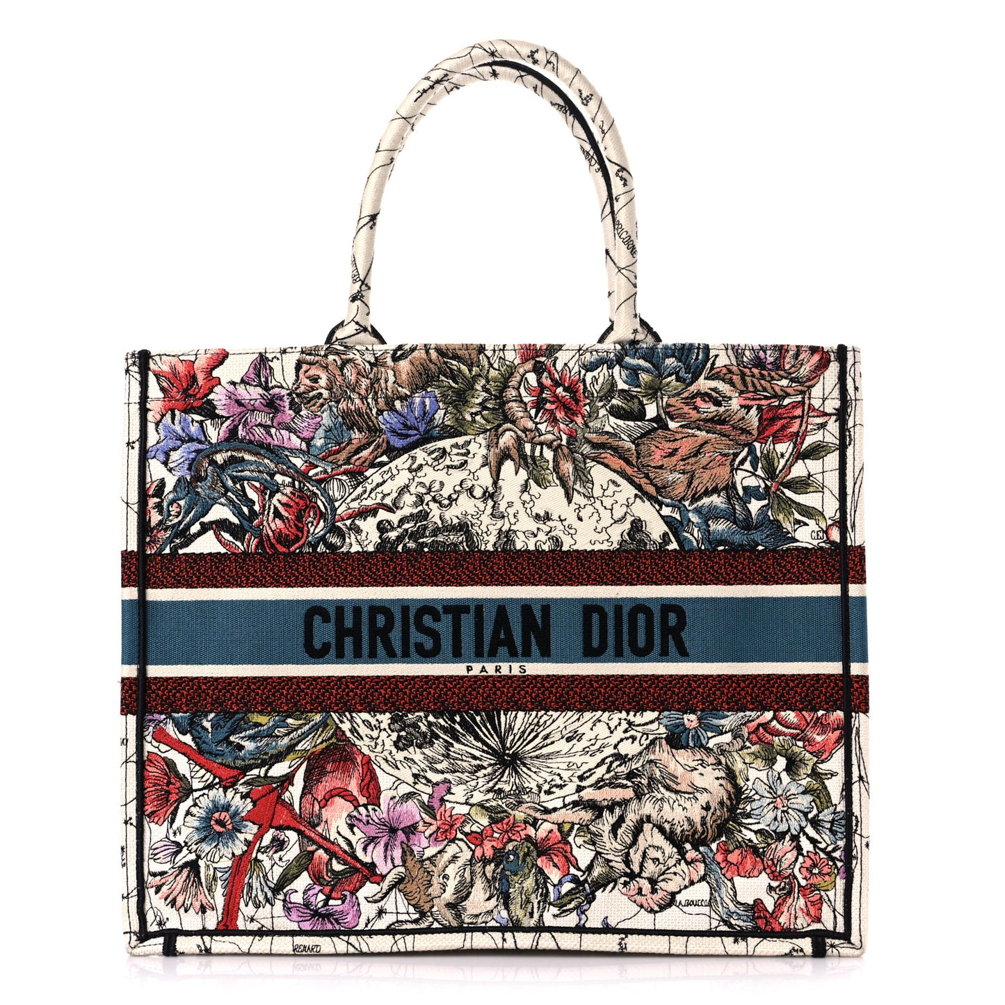Canvas Embroidered Large Zodiac Book Tote Latte Multicolor
