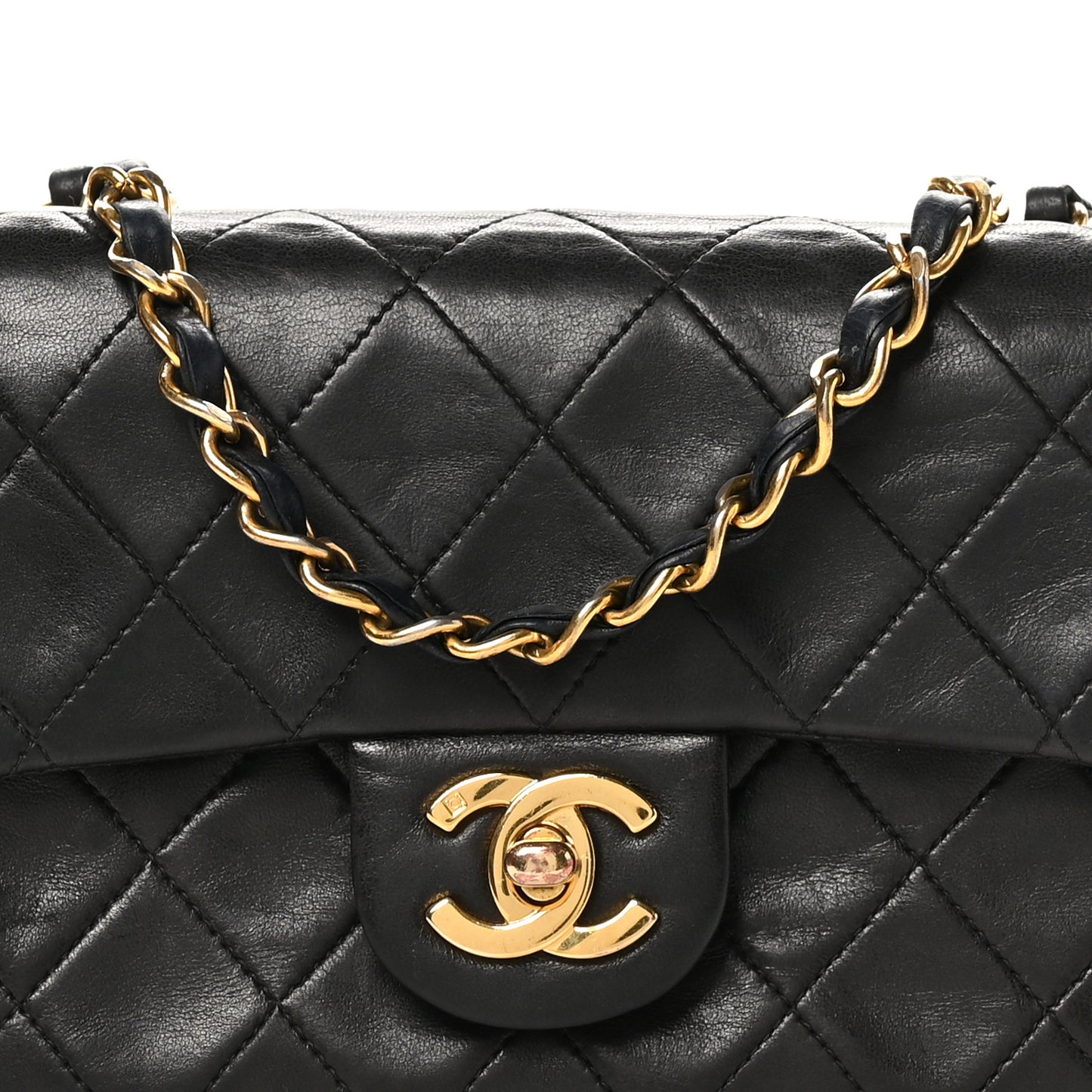 Lambskin Quilted Mini Square Flap Bag Black
