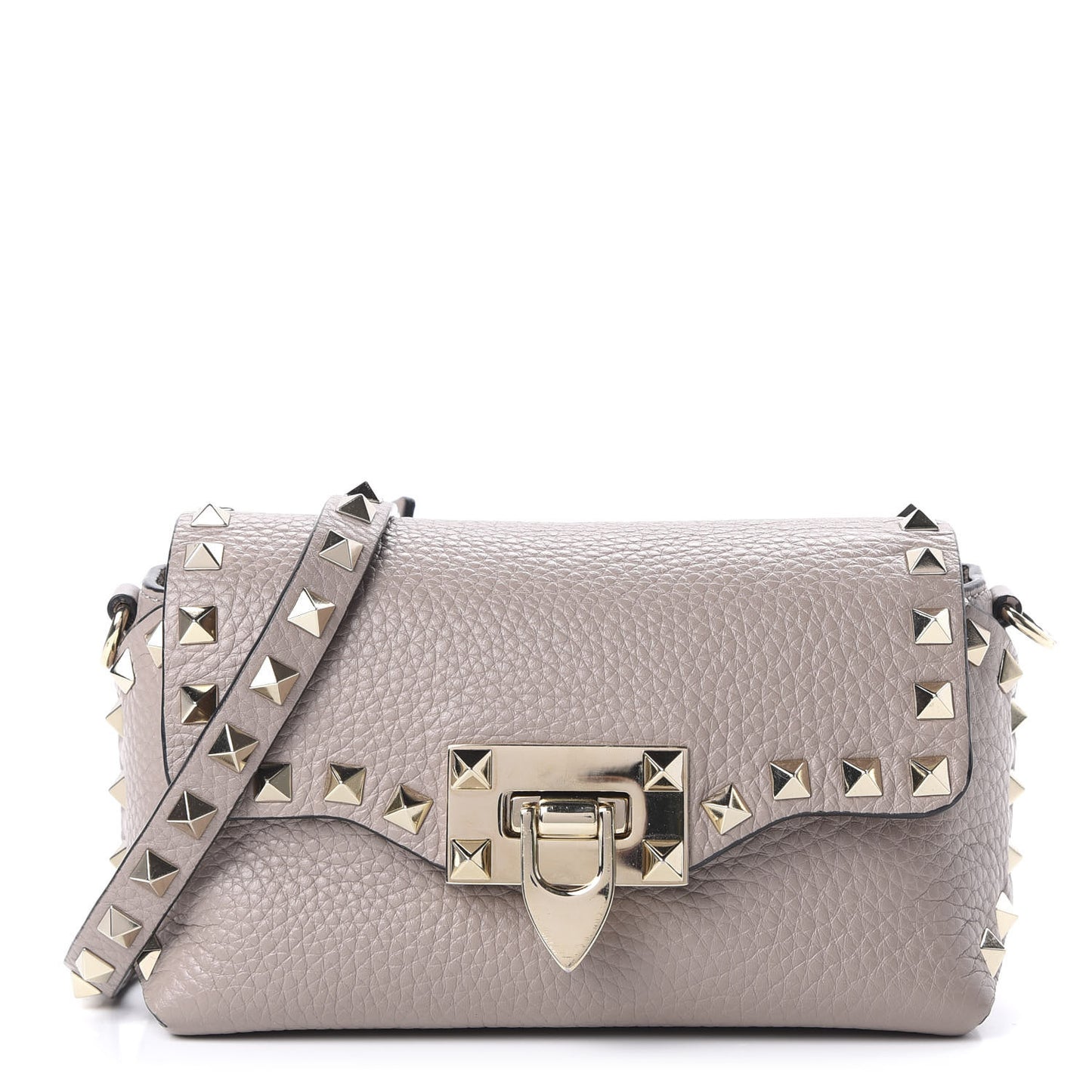 Pebbled Calfskin Mini Rockstud Crossbody Bag Poudre