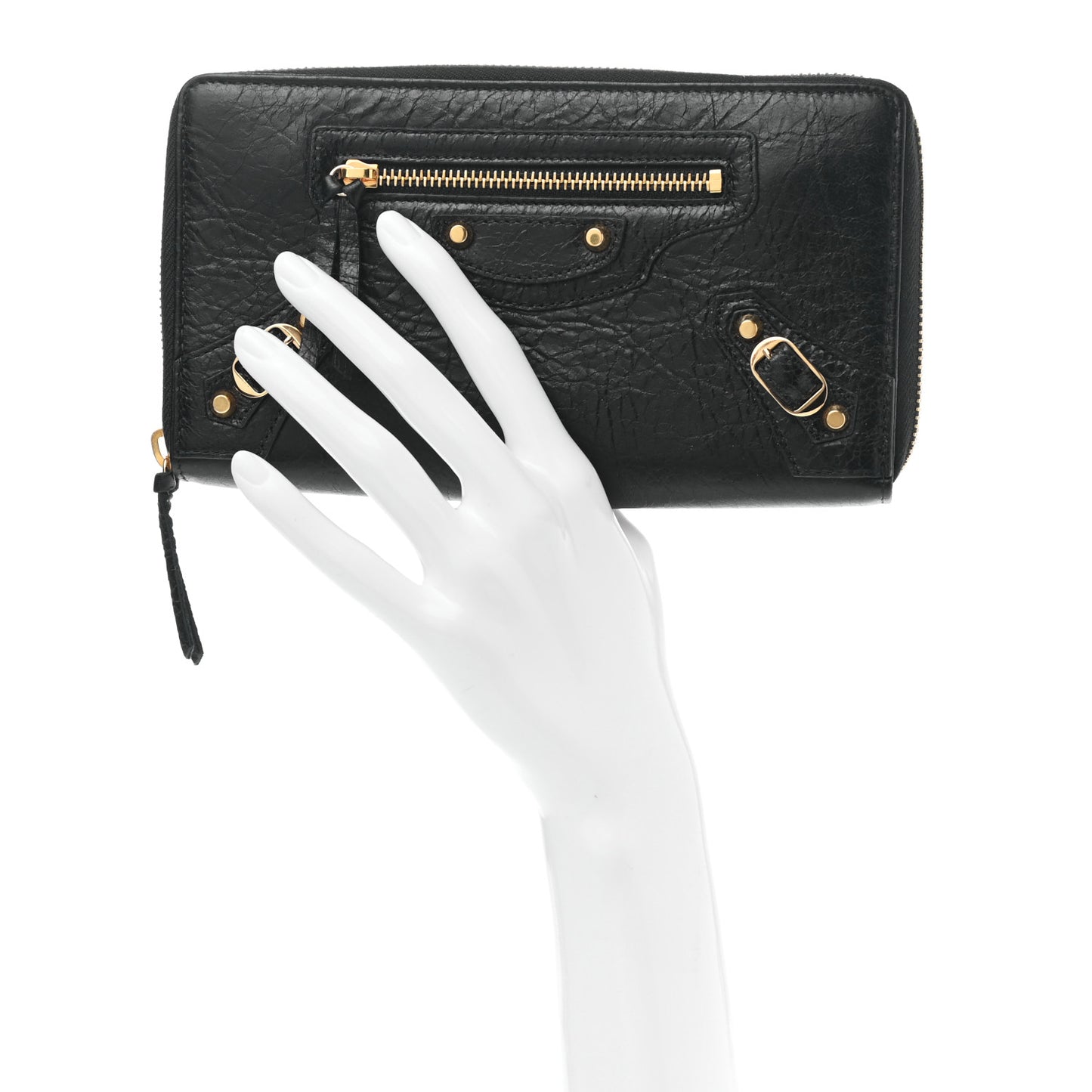Agneau Classic Gold Hardware Continental Zip Around Wallet Black