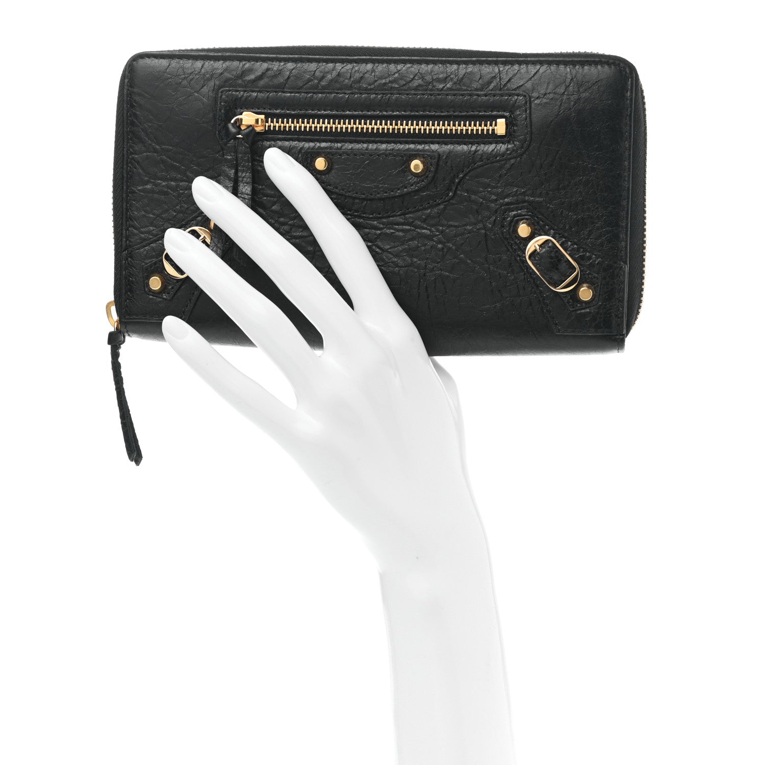 Balenciaga Agneau Classic Gold Hardware Continental Zip Around Wallet Black 2 of 10
