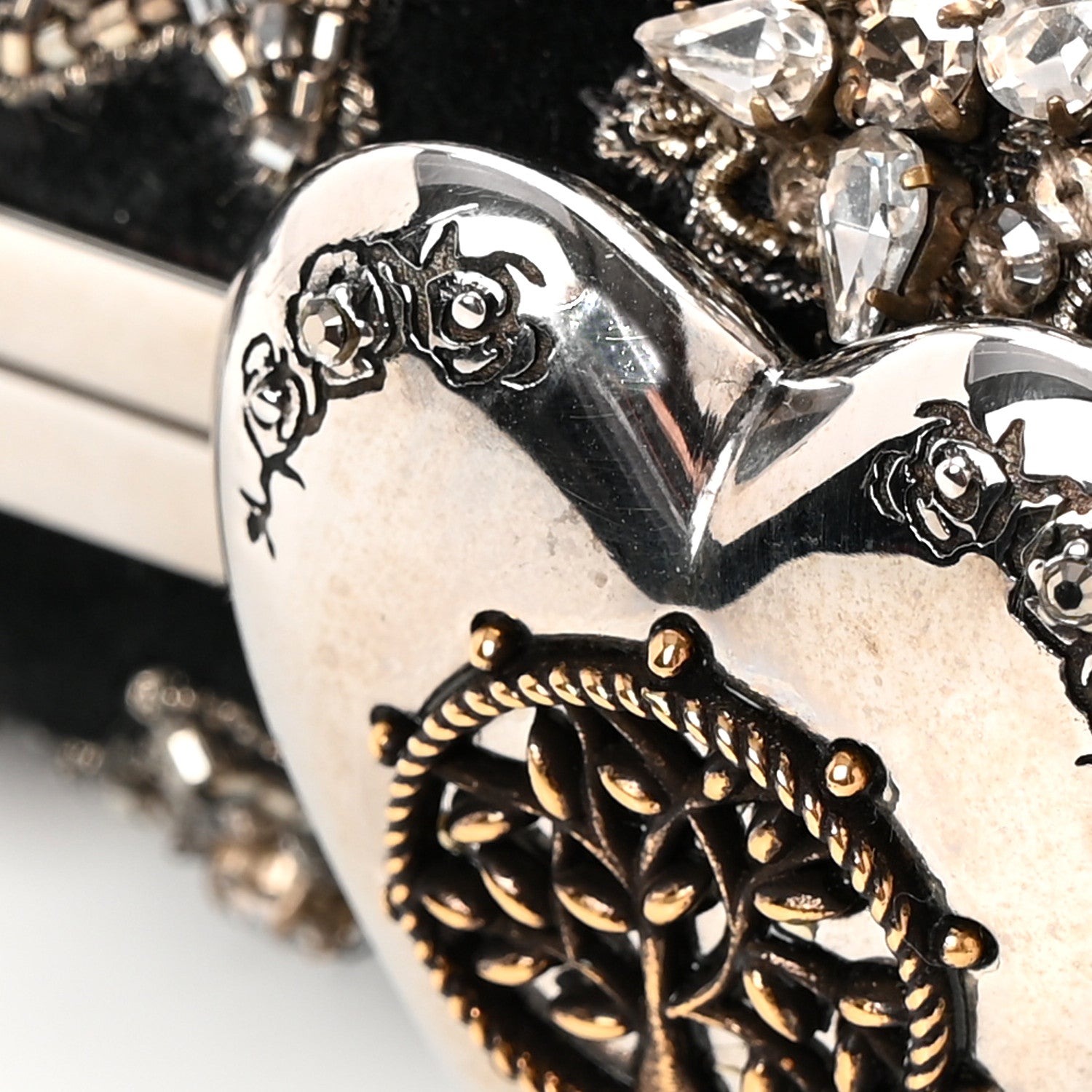 Alexander McQueen Suede Crystal Heart Chain Box Clutch Black 8 of 10