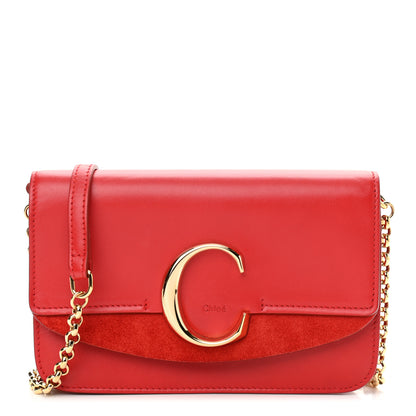 Chloe Calfskin Suede C Clutch With Chain Plaid Red 1 of 10