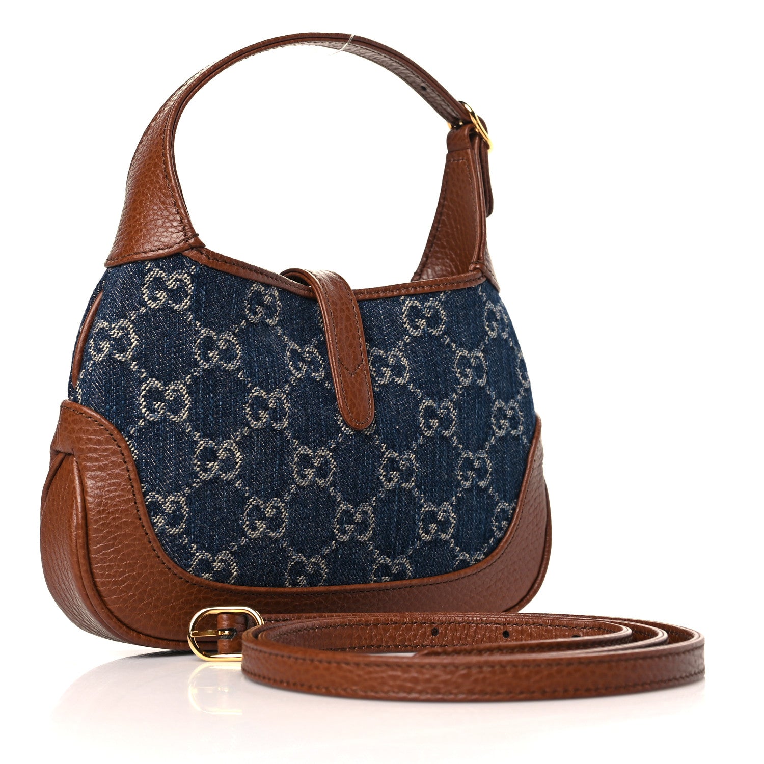 Gucci New Denim GG Monogram Calfskin Mini Jackie 1961 Hobo Blue Tea Cuir 3 of 8