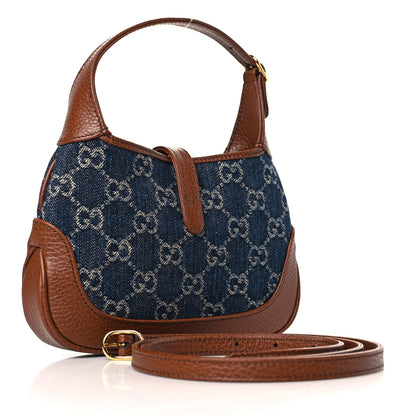 Gucci New Denim GG Monogram Calfskin Mini Jackie 1961 Hobo Blue Tea Cuir 3 of 8
